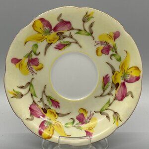 Jyoto Occupied Japan Hand Painted Pink Yellow Flowers Demitasse Saucer OnlyVinta